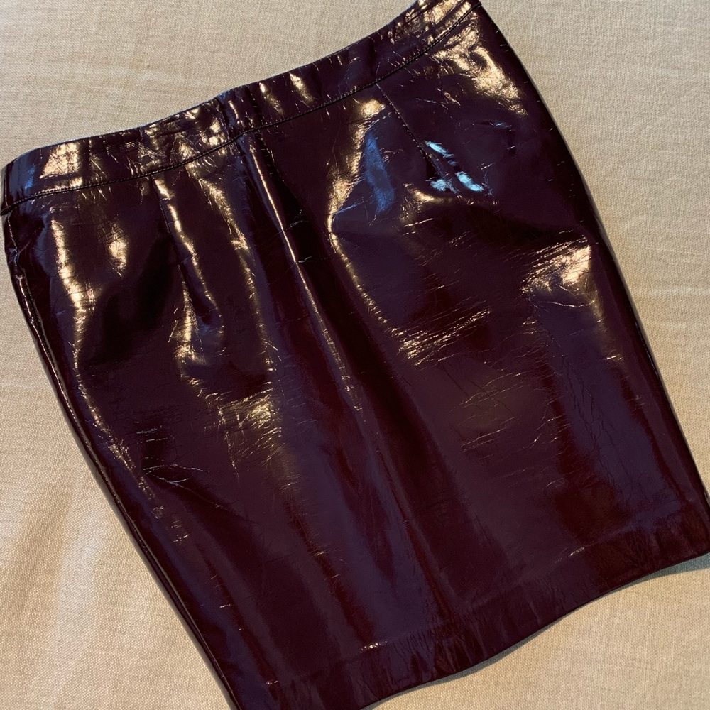 Cranberry maroon leather pencil skirt